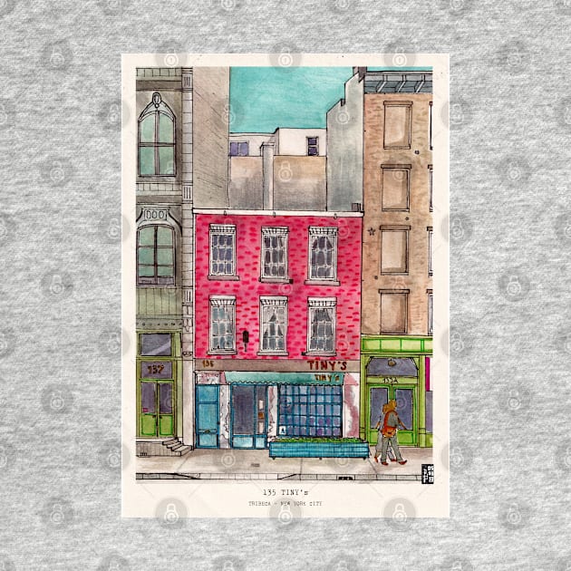 Tribeca Manhattan New York City Art Print - Iconic Tiny's 135 and The Bar Upstairs by Wall-Art-Sketch